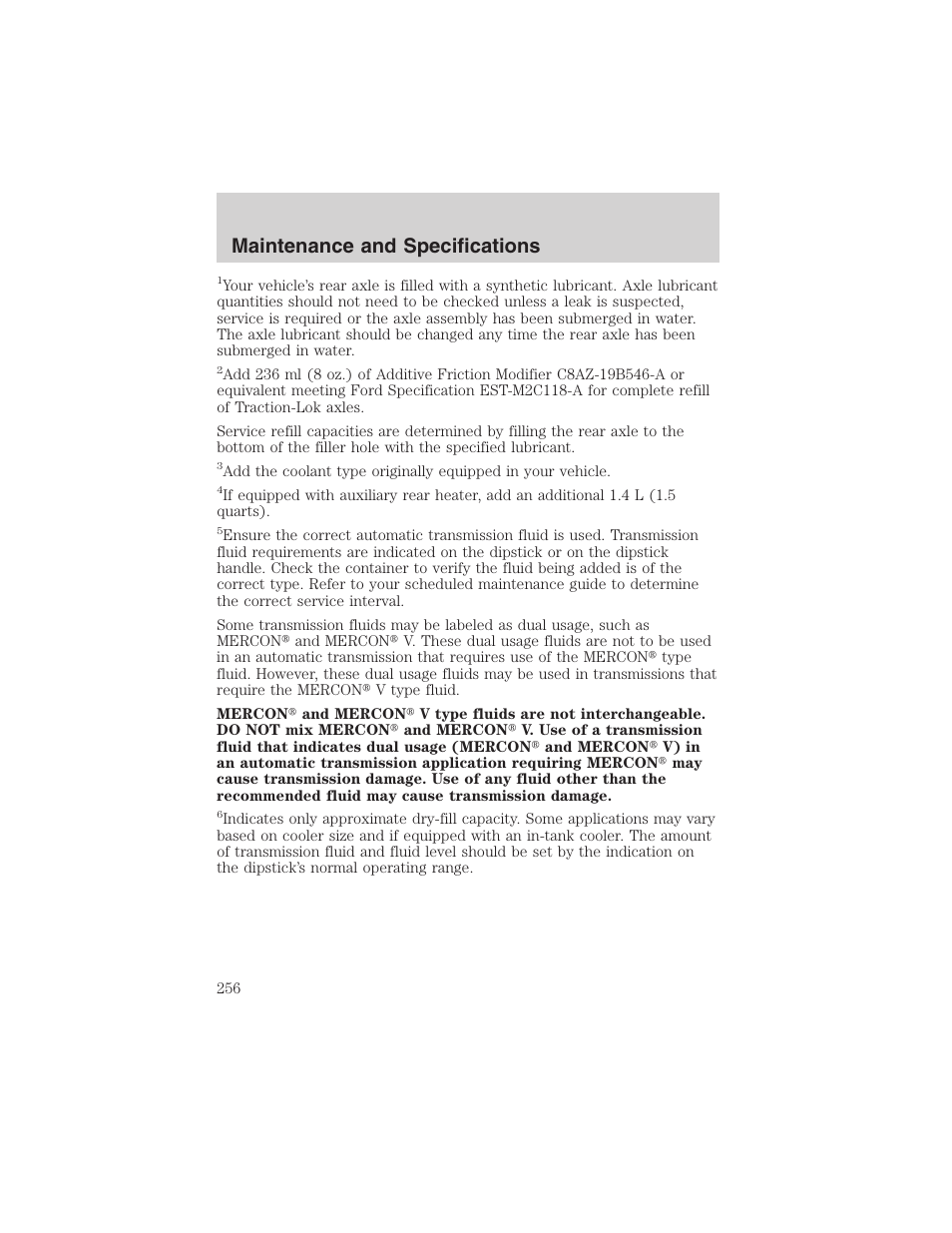 Maintenance and specifications | FORD 2003 Excursion v.4 User Manual | Page 256 / 272