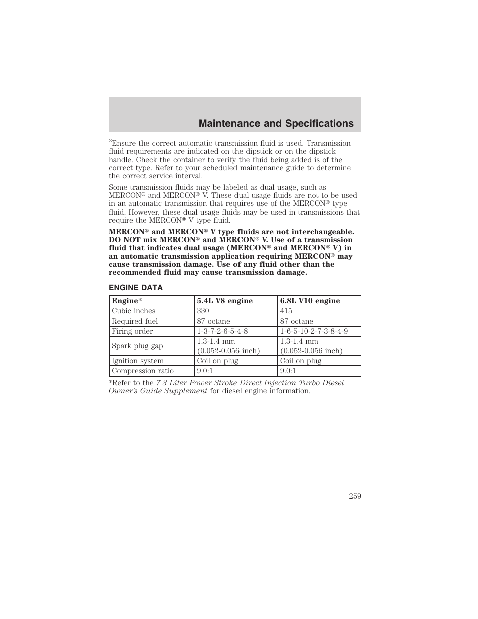 Maintenance and specifications | FORD 2003 Excursion v.4 User Manual | Page 259 / 272