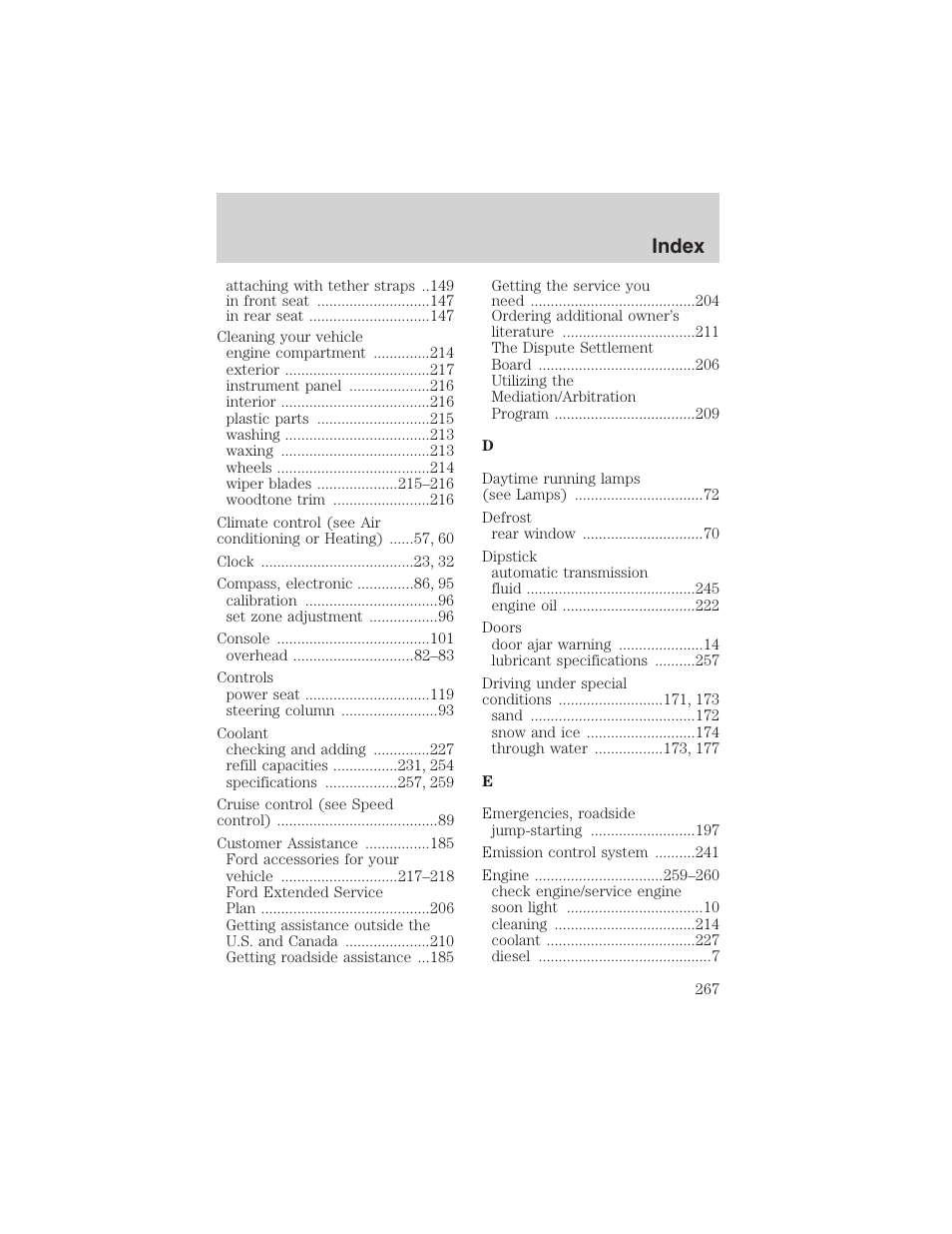 Index | FORD 2003 Excursion v.4 User Manual | Page 267 / 272