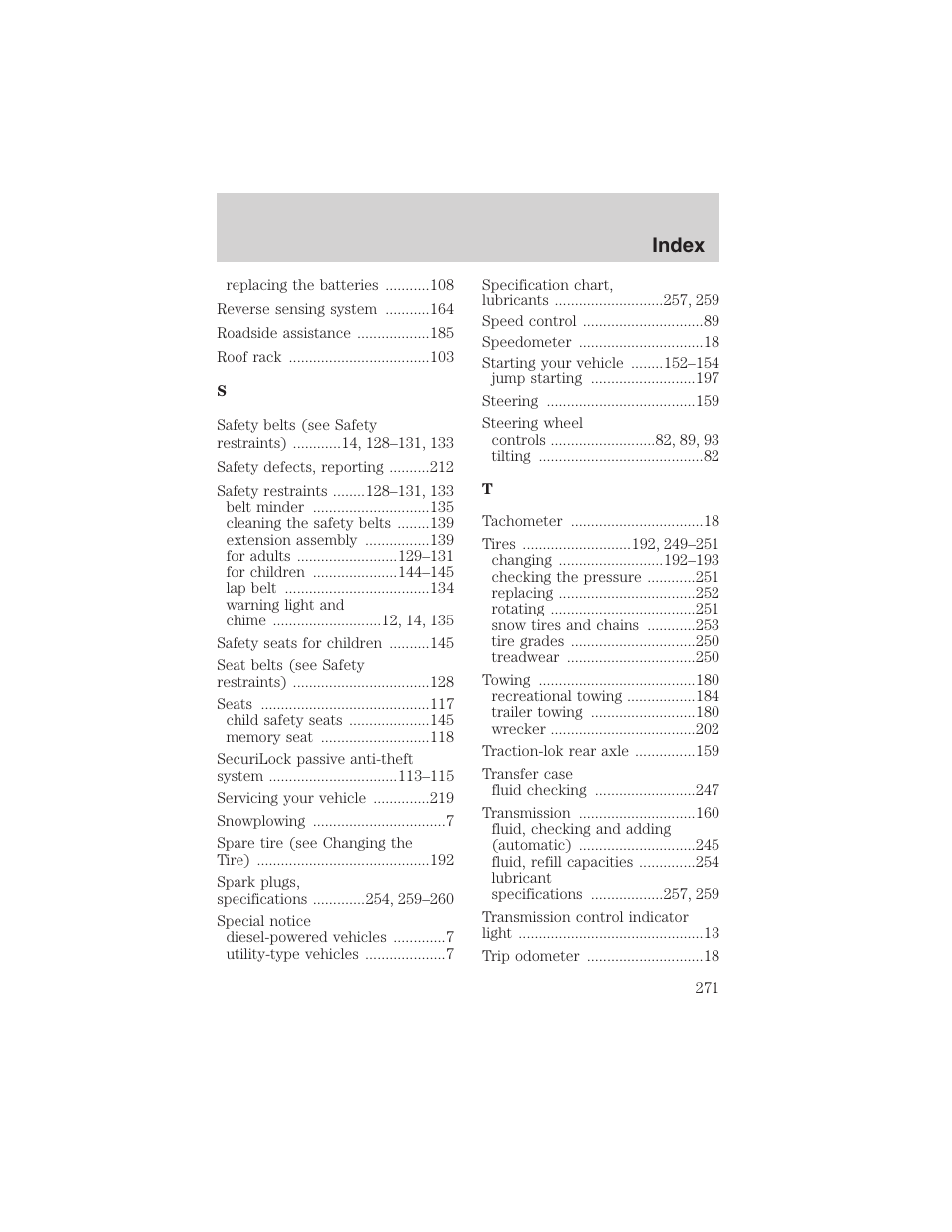 Index | FORD 2003 Excursion v.4 User Manual | Page 271 / 272