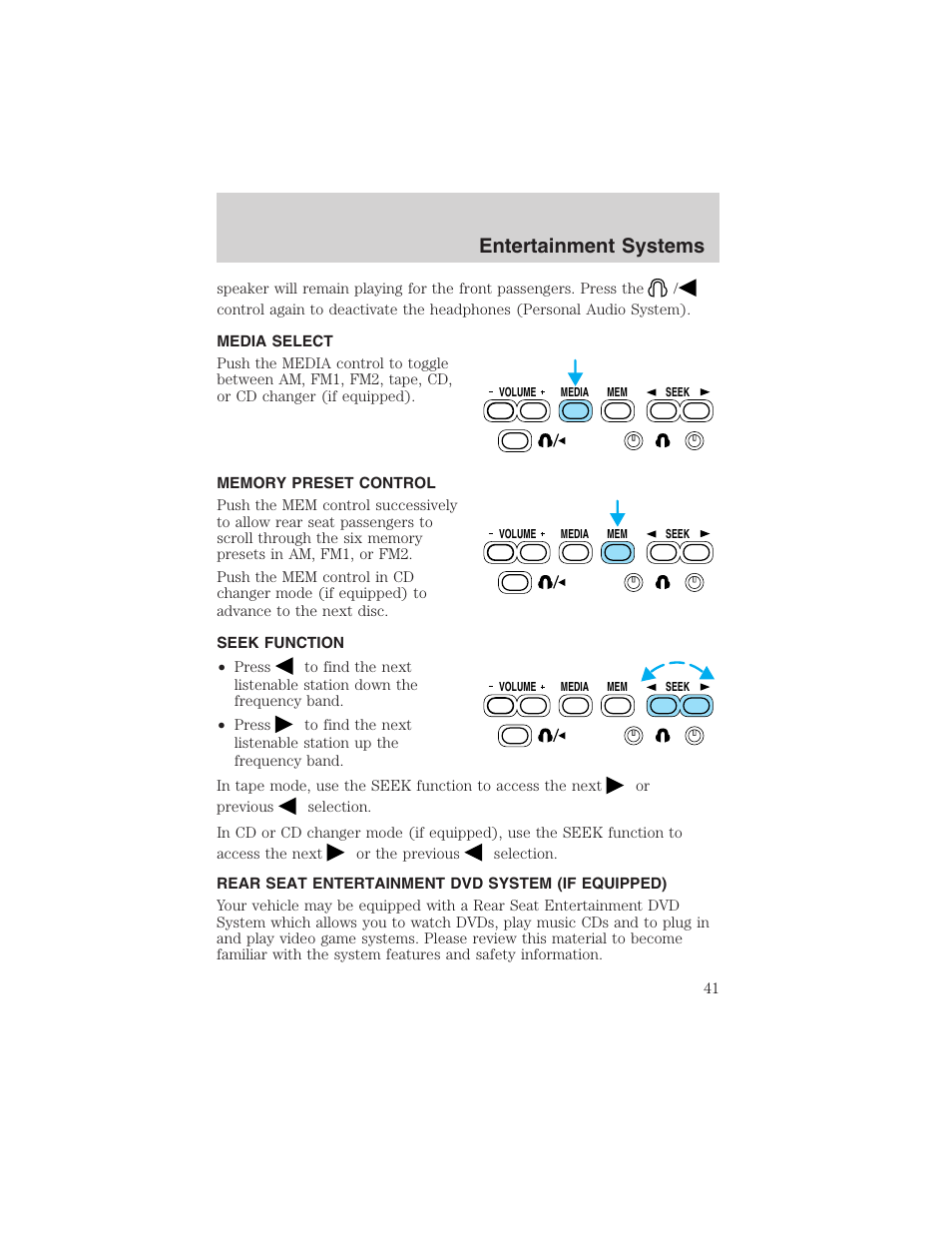 Entertainment systems | FORD 2003 Excursion v.4 User Manual | Page 41 / 272