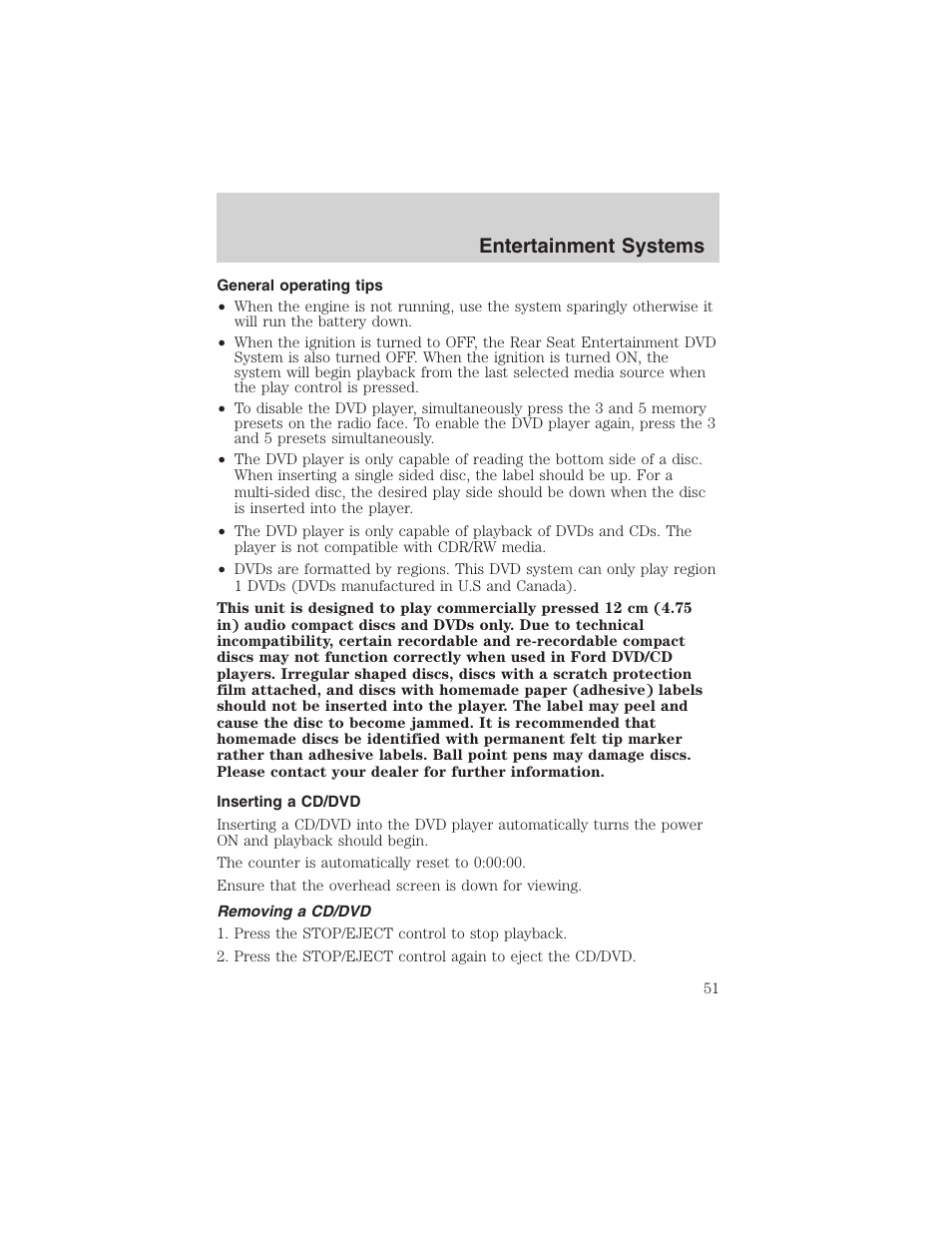 Entertainment systems | FORD 2003 Excursion v.4 User Manual | Page 51 / 272