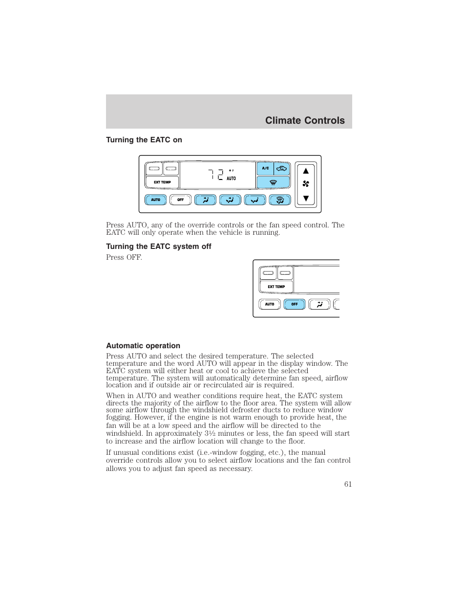 Climate controls | FORD 2003 Excursion v.4 User Manual | Page 61 / 272