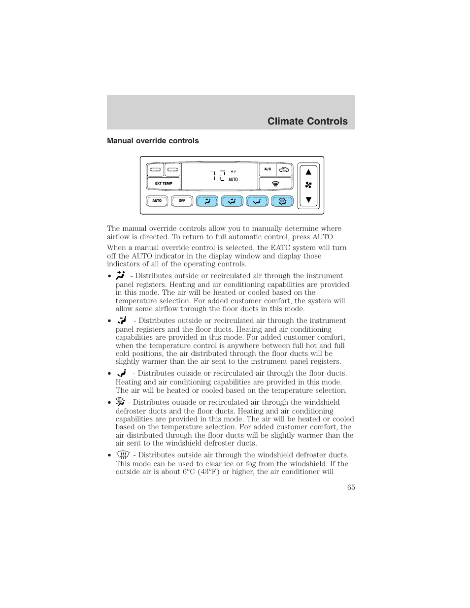 Climate controls | FORD 2003 Excursion v.4 User Manual | Page 65 / 272