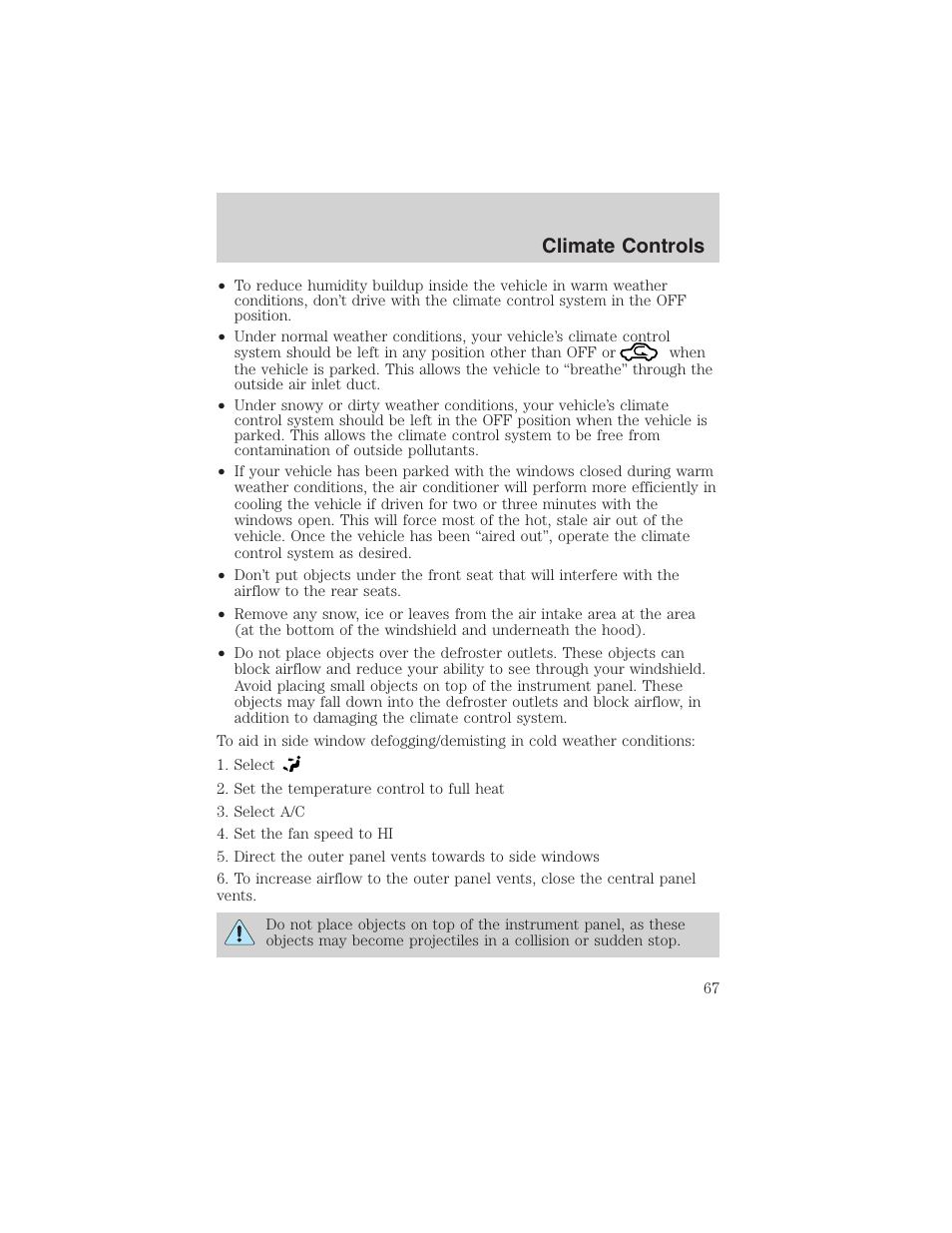 Climate controls | FORD 2003 Excursion v.4 User Manual | Page 67 / 272