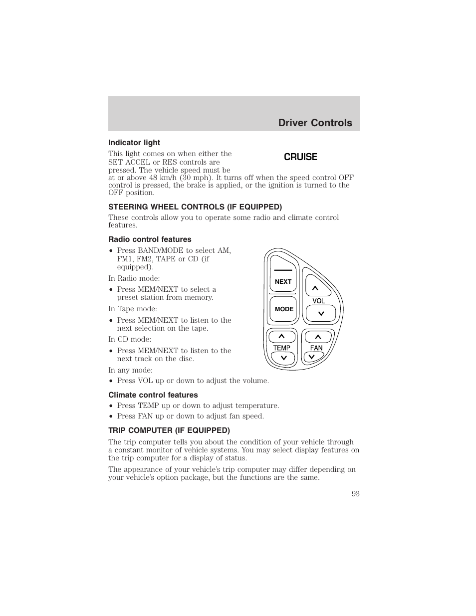 Driver controls | FORD 2003 Excursion v.4 User Manual | Page 93 / 272