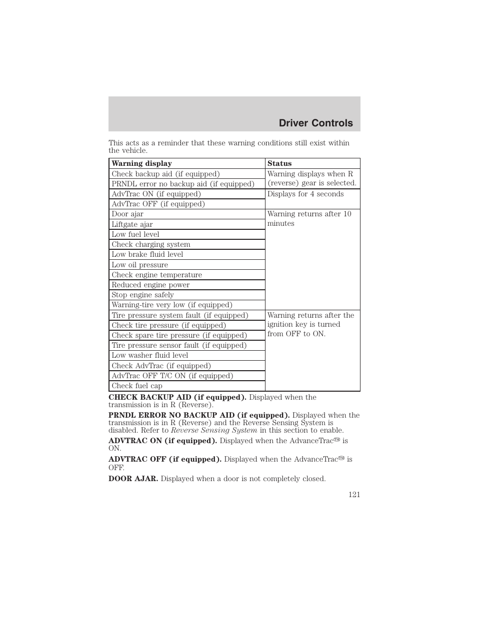 Driver controls | FORD 2003 Expedition v.1 User Manual | Page 121 / 320