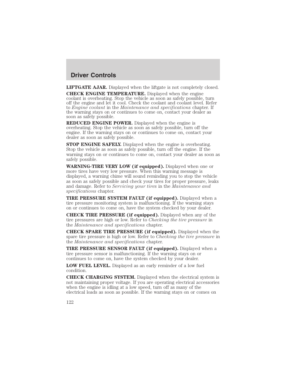 Driver controls | FORD 2003 Expedition v.1 User Manual | Page 122 / 320