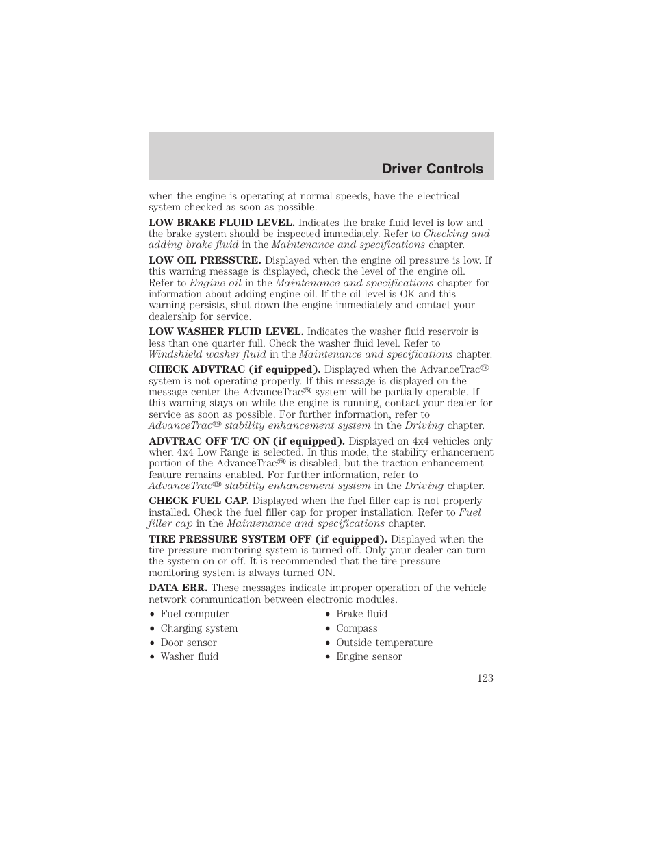 Driver controls | FORD 2003 Expedition v.1 User Manual | Page 123 / 320
