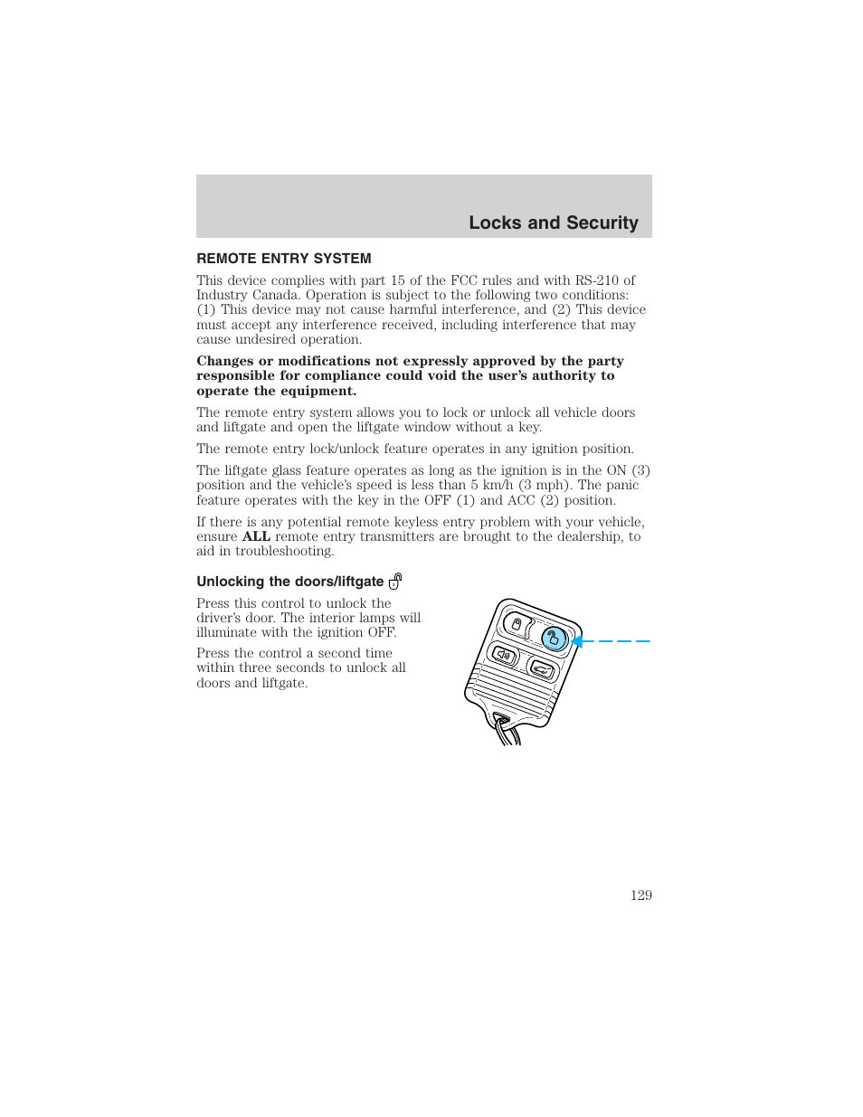 Locks and security | FORD 2003 Expedition v.1 User Manual | Page 129 / 320