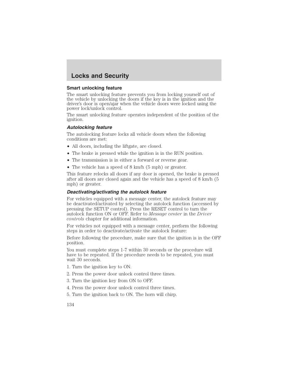 Locks and security | FORD 2003 Expedition v.1 User Manual | Page 134 / 320