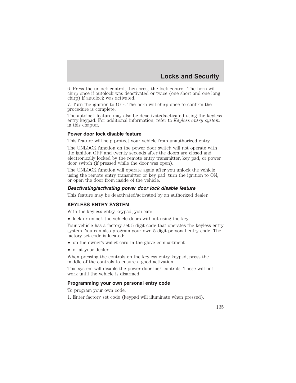 Locks and security | FORD 2003 Expedition v.1 User Manual | Page 135 / 320