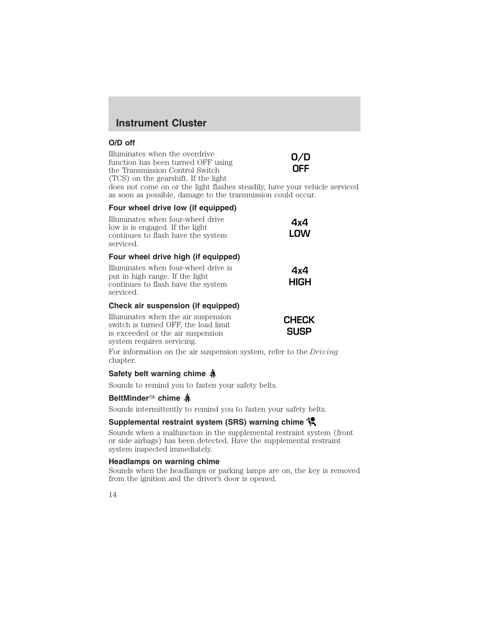 Instrument cluster | FORD 2003 Expedition v.1 User Manual | Page 14 / 320