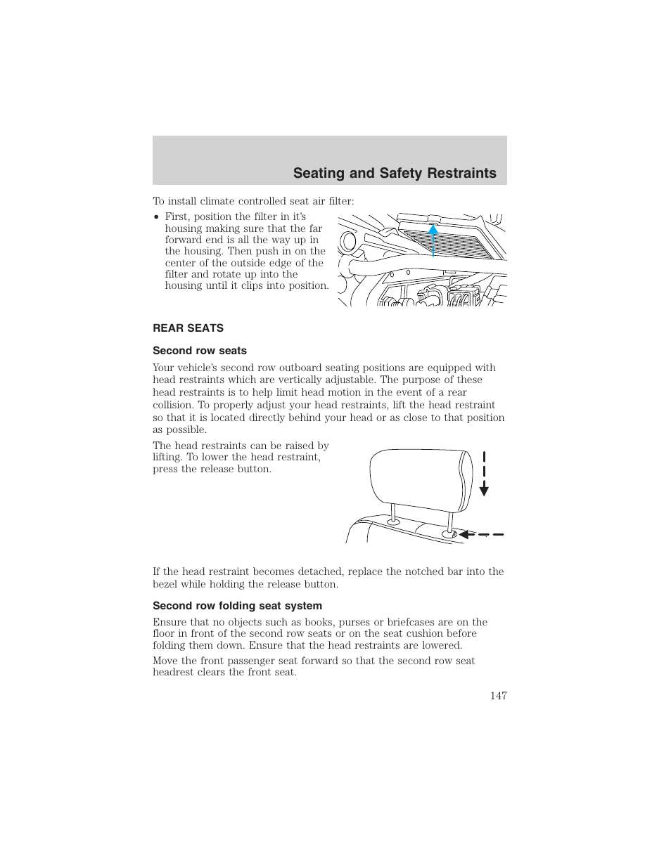 Seating and safety restraints | FORD 2003 Expedition v.1 User Manual | Page 147 / 320