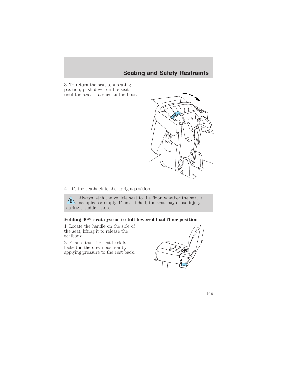 Seating and safety restraints | FORD 2003 Expedition v.1 User Manual | Page 149 / 320