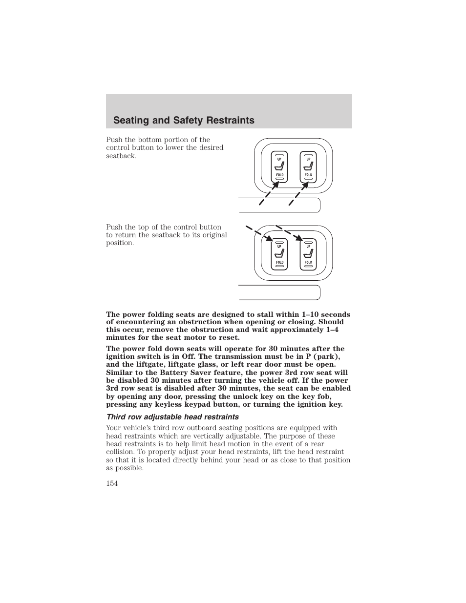 Seating and safety restraints | FORD 2003 Expedition v.1 User Manual | Page 154 / 320