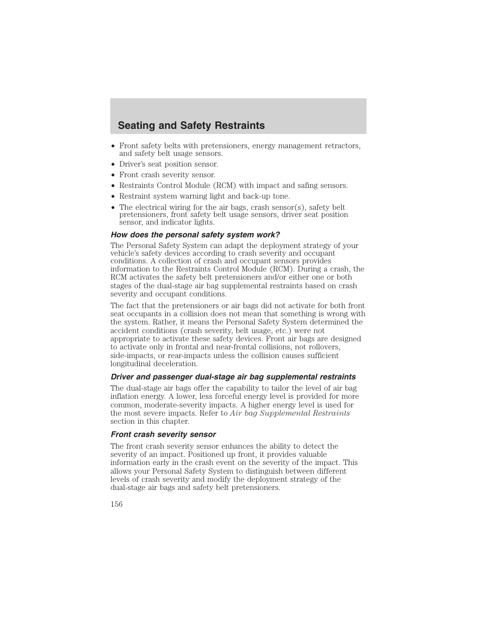 Seating and safety restraints | FORD 2003 Expedition v.1 User Manual | Page 156 / 320