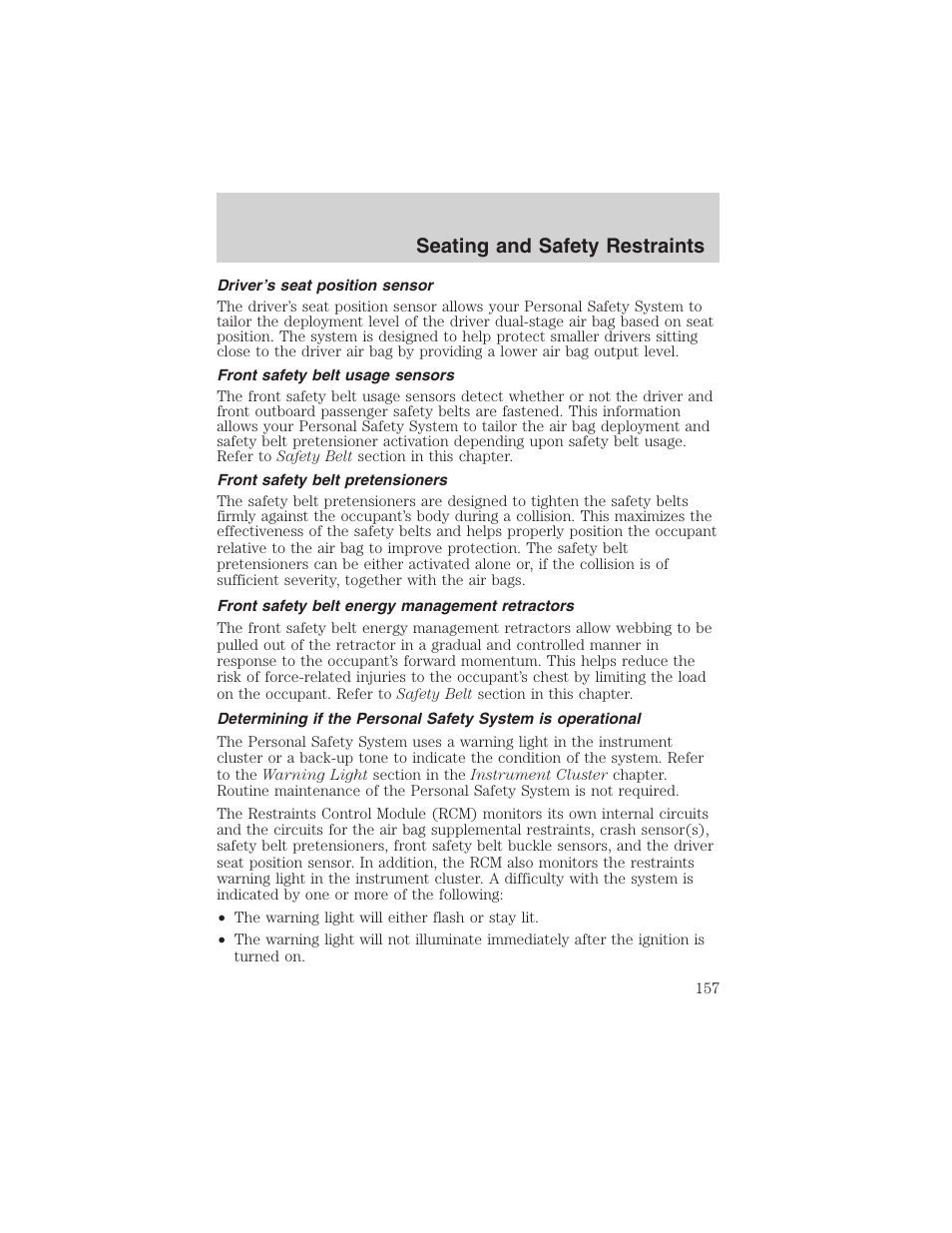 Seating and safety restraints | FORD 2003 Expedition v.1 User Manual | Page 157 / 320