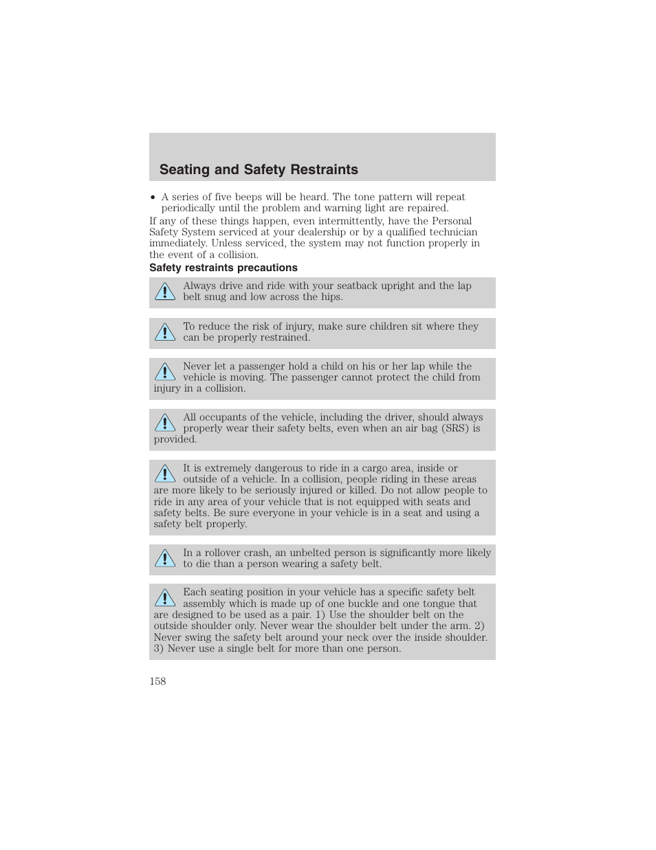 Seating and safety restraints | FORD 2003 Expedition v.1 User Manual | Page 158 / 320