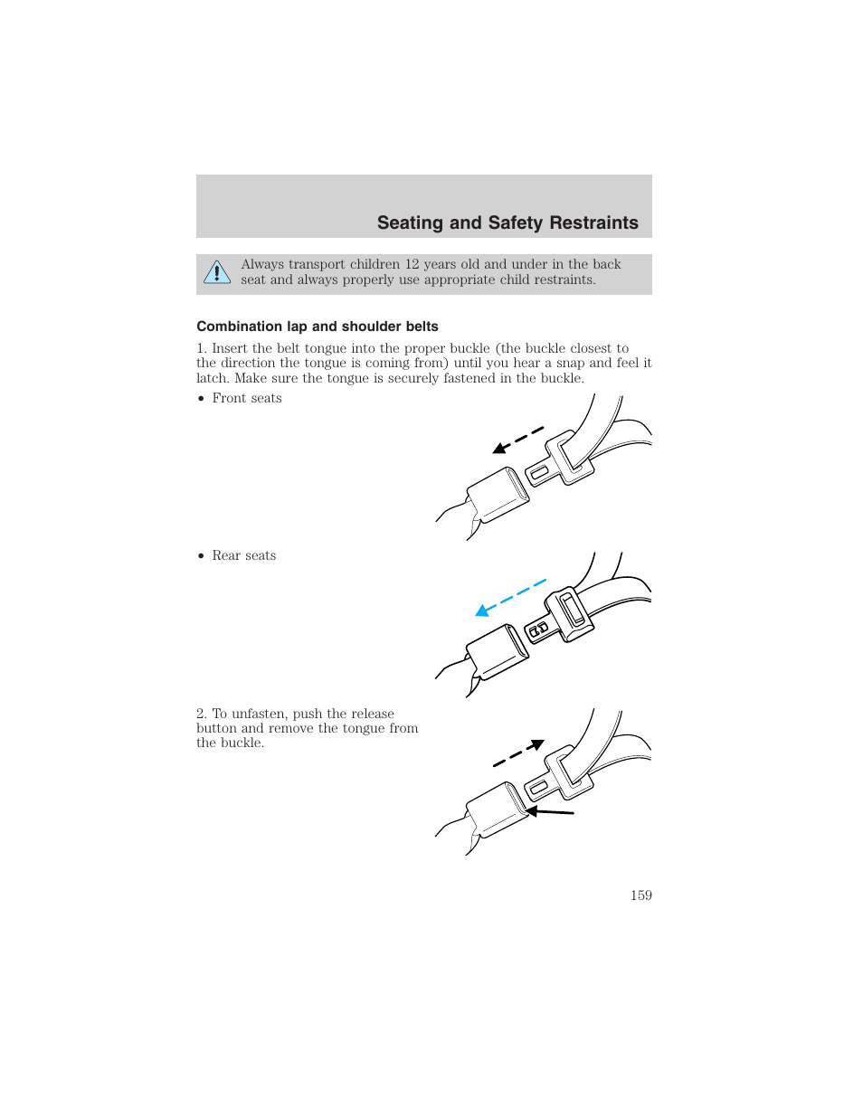 Seating and safety restraints | FORD 2003 Expedition v.1 User Manual | Page 159 / 320