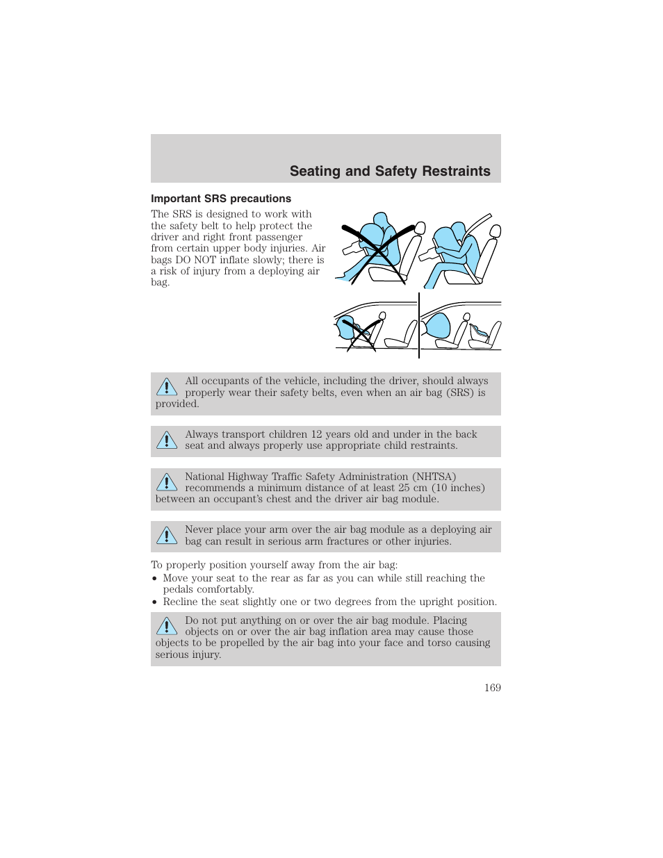 Seating and safety restraints | FORD 2003 Expedition v.1 User Manual | Page 169 / 320