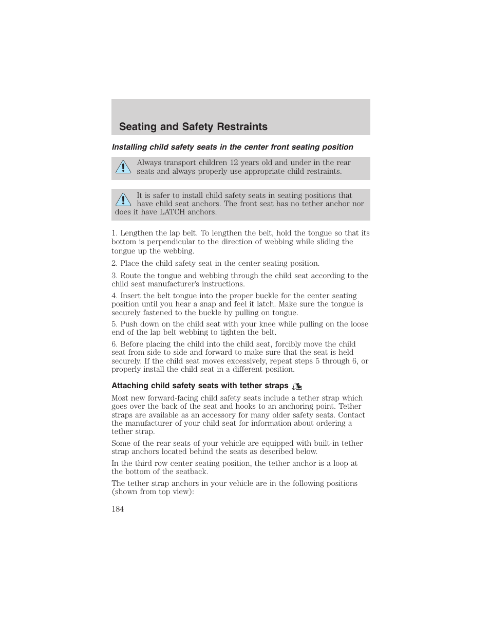 Seating and safety restraints | FORD 2003 Expedition v.1 User Manual | Page 184 / 320