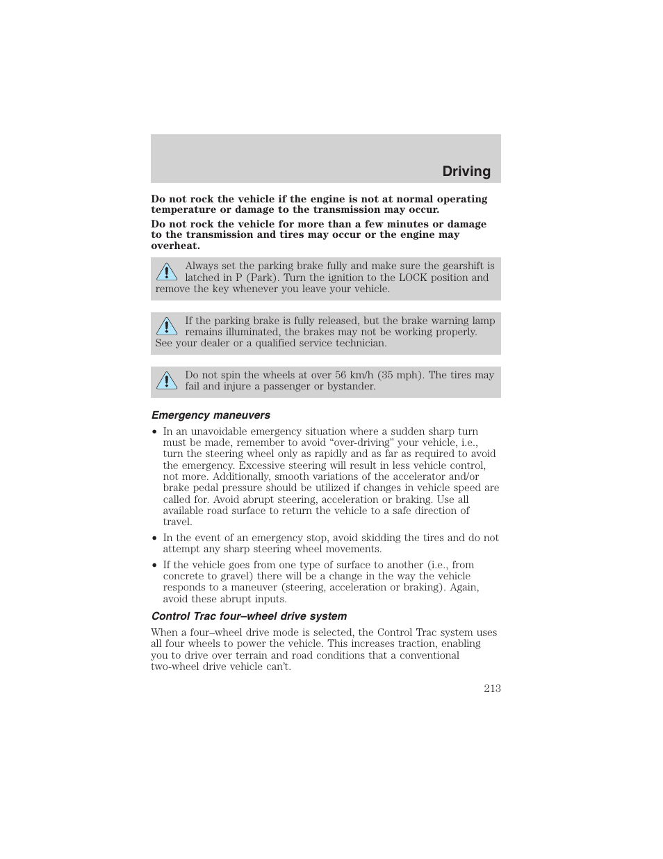 Driving | FORD 2003 Expedition v.1 User Manual | Page 213 / 320