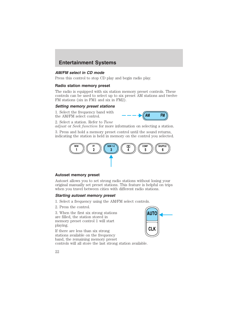 Auto clk entertainment systems | FORD 2003 Expedition v.1 User Manual | Page 22 / 320