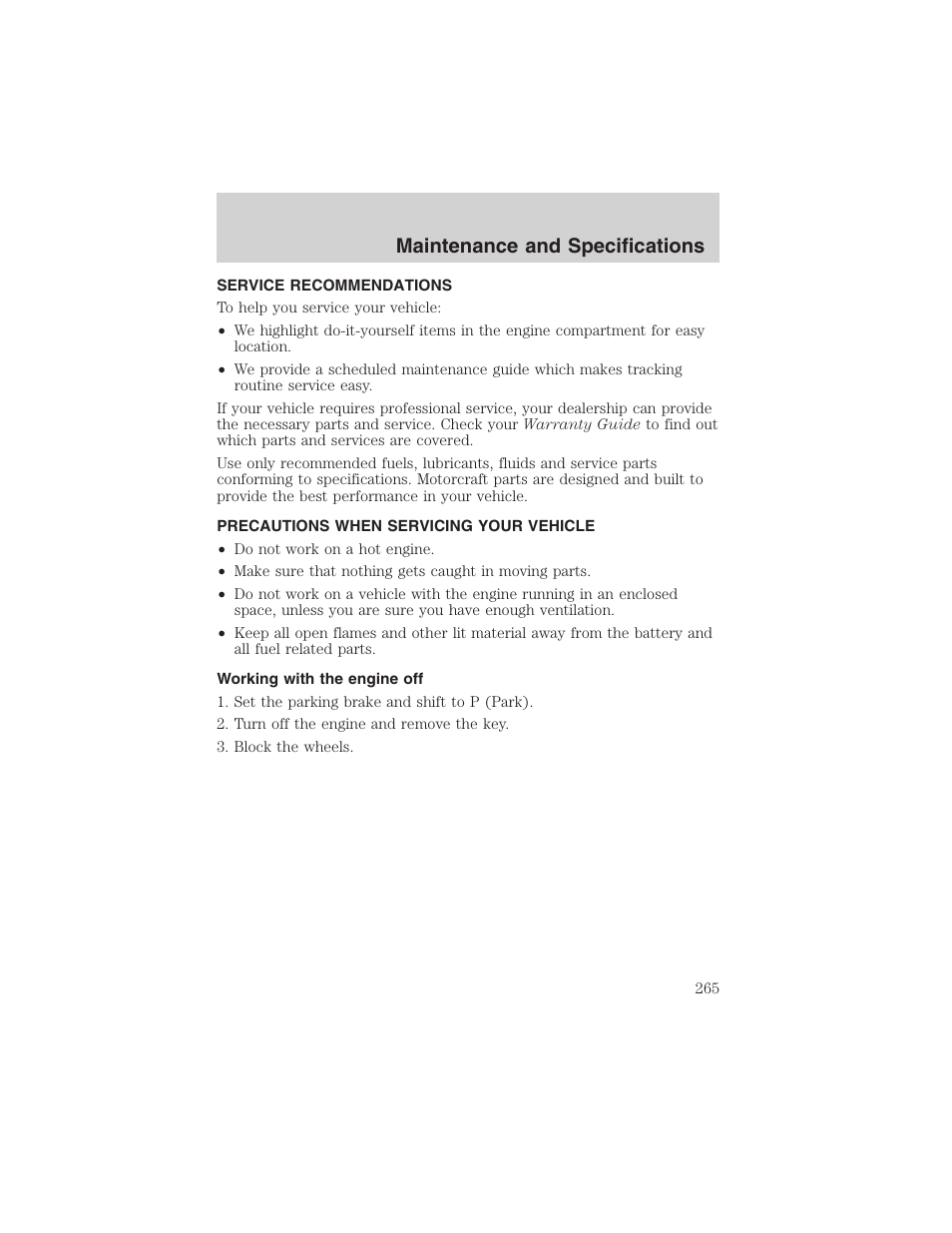 Maintenance and specifications | FORD 2003 Expedition v.1 User Manual | Page 265 / 320