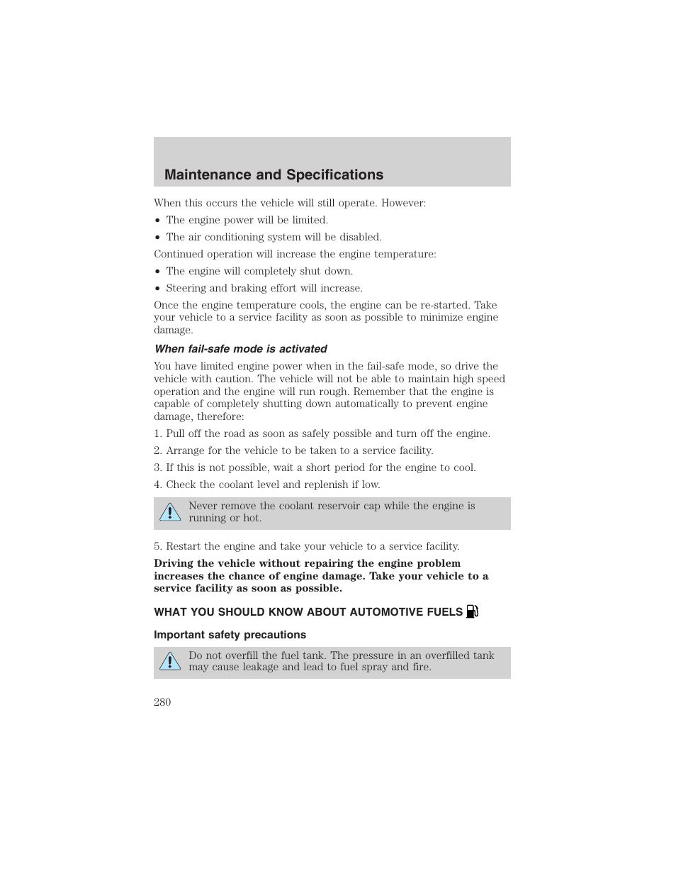 Maintenance and specifications | FORD 2003 Expedition v.1 User Manual | Page 280 / 320