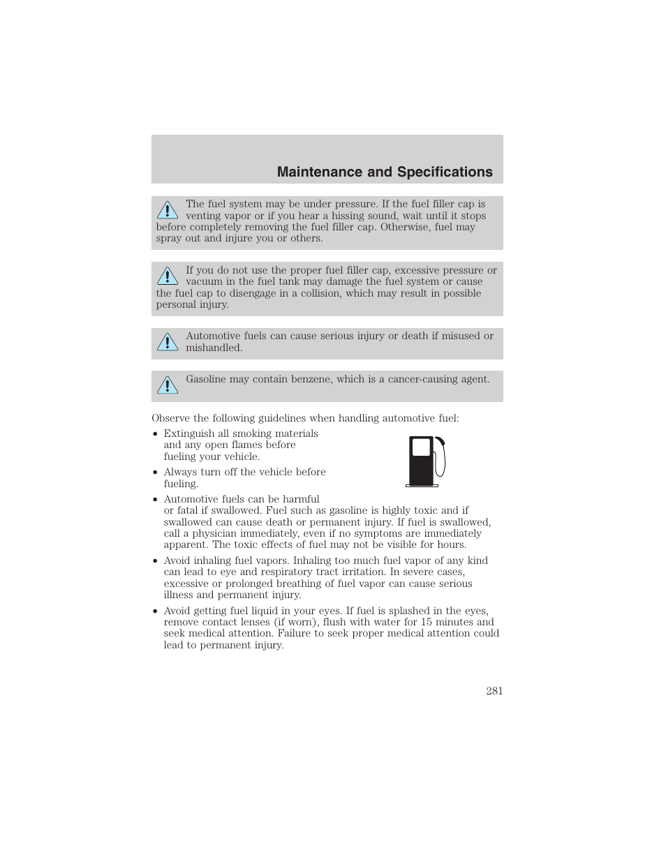 Maintenance and specifications | FORD 2003 Expedition v.1 User Manual | Page 281 / 320