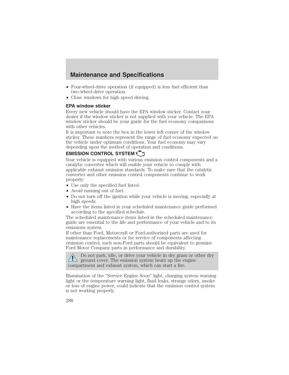 Maintenance and specifications | FORD 2003 Expedition v.1 User Manual | Page 288 / 320