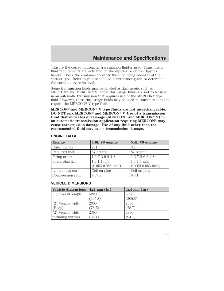 Maintenance and specifications | FORD 2003 Expedition v.1 User Manual | Page 305 / 320