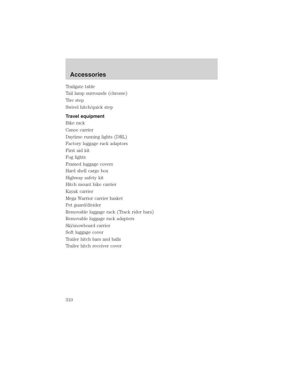 Accessories | FORD 2003 Expedition v.1 User Manual | Page 310 / 320