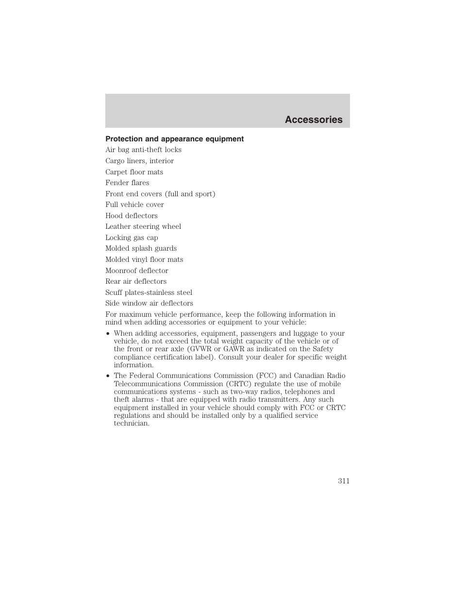 Accessories | FORD 2003 Expedition v.1 User Manual | Page 311 / 320