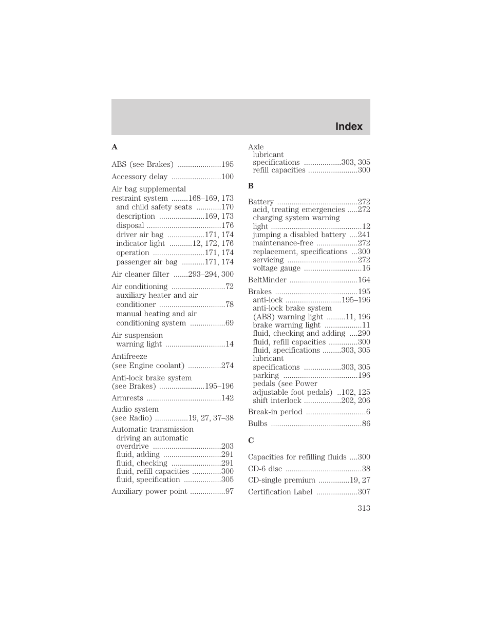 Index | FORD 2003 Expedition v.1 User Manual | Page 313 / 320