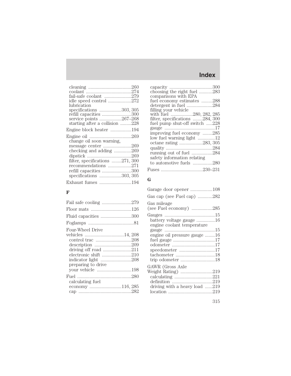 Index | FORD 2003 Expedition v.1 User Manual | Page 315 / 320