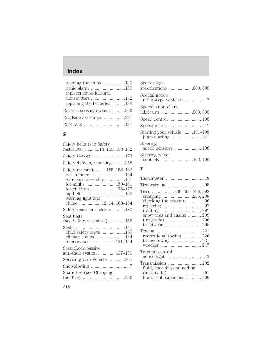 Index | FORD 2003 Expedition v.1 User Manual | Page 318 / 320