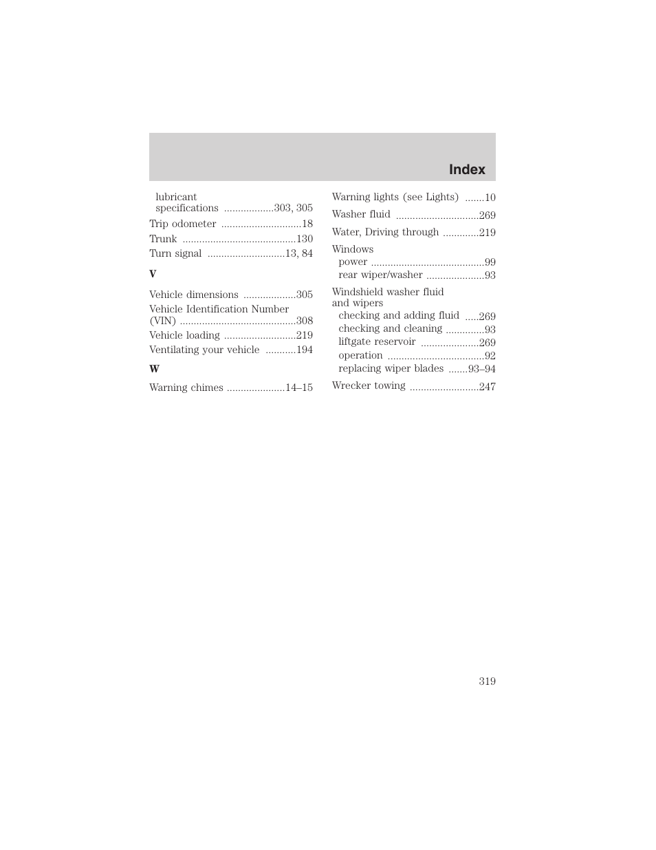 Index | FORD 2003 Expedition v.1 User Manual | Page 319 / 320