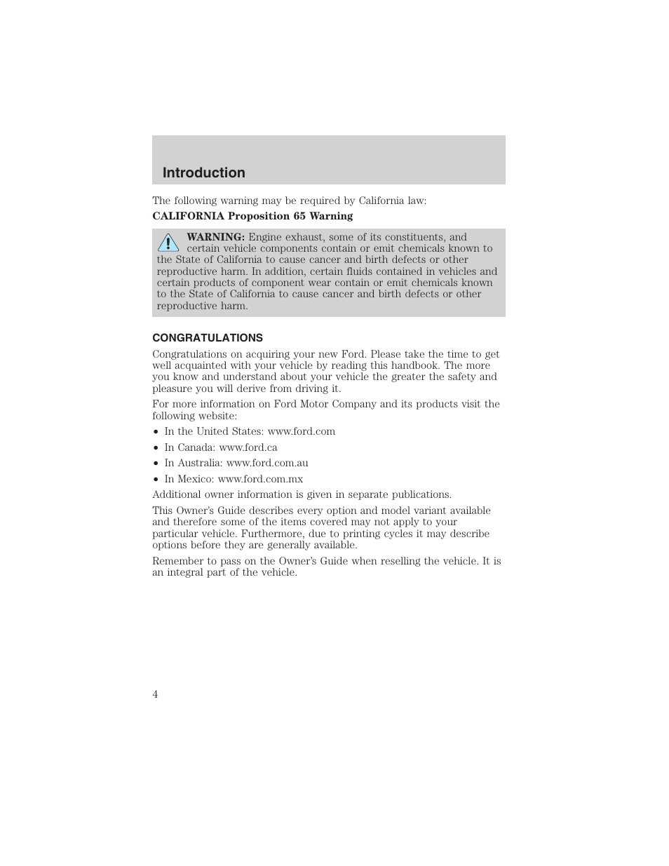 Introduction | FORD 2003 Expedition v.1 User Manual | Page 4 / 320