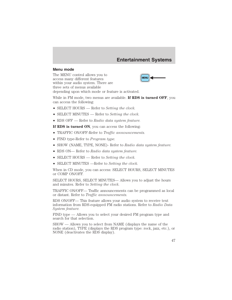 Entertainment systems | FORD 2003 Expedition v.1 User Manual | Page 47 / 320
