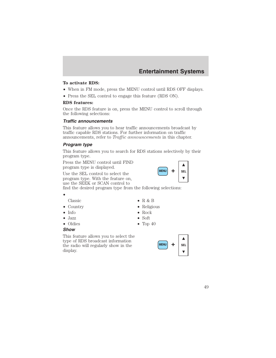 Entertainment systems | FORD 2003 Expedition v.1 User Manual | Page 49 / 320