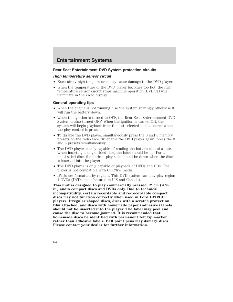 Entertainment systems | FORD 2003 Expedition v.1 User Manual | Page 64 / 320