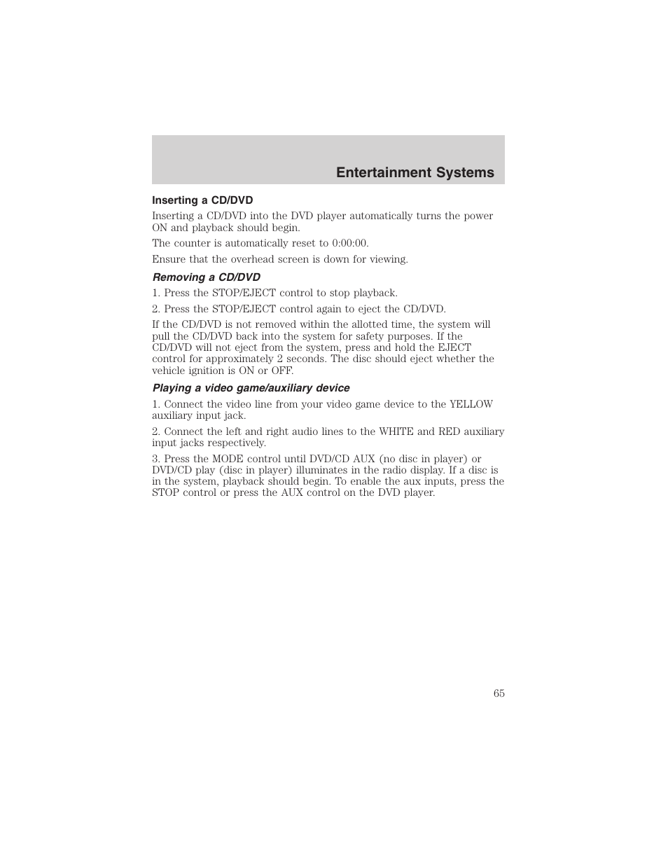 Entertainment systems | FORD 2003 Expedition v.1 User Manual | Page 65 / 320