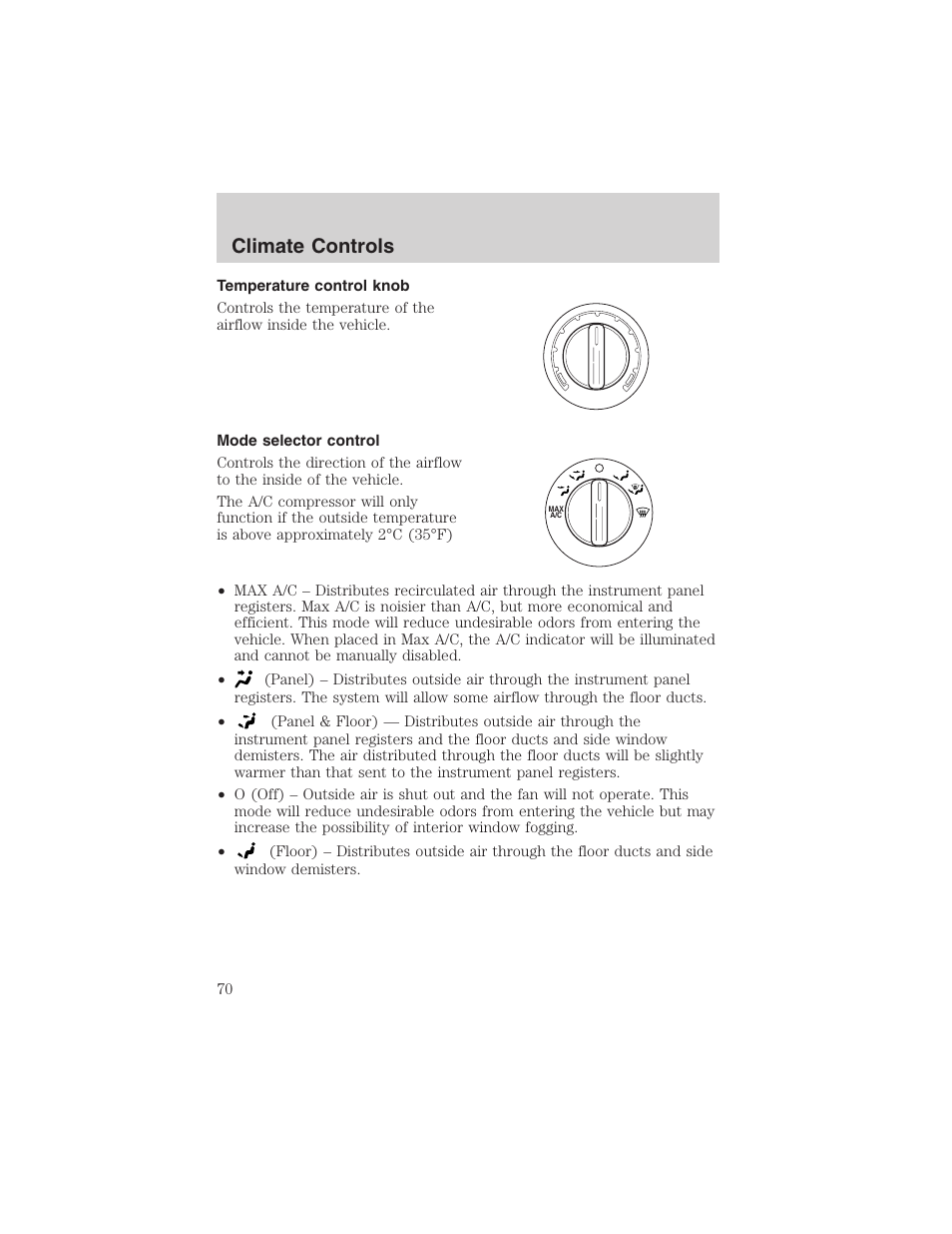 Climate controls | FORD 2003 Expedition v.1 User Manual | Page 70 / 320