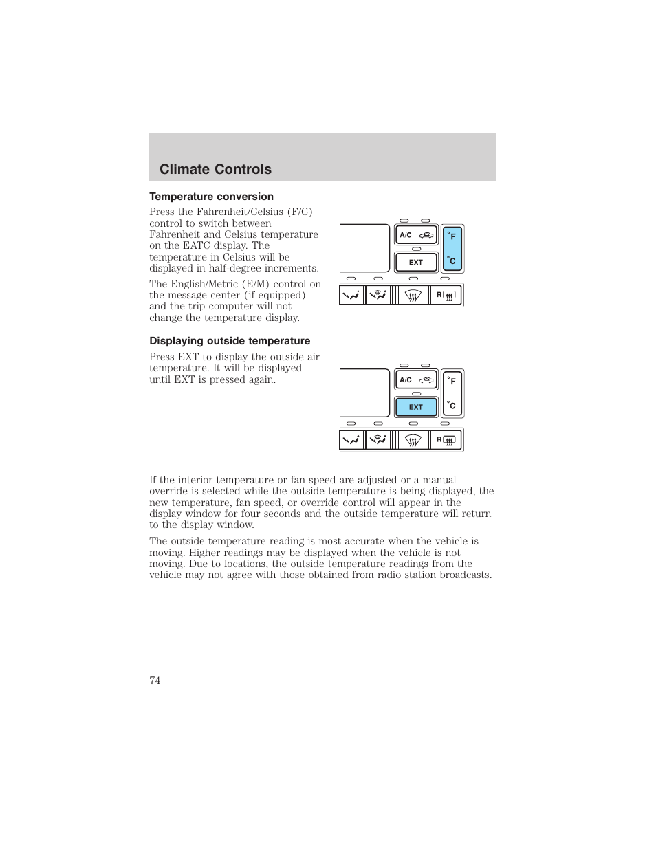 Climate controls | FORD 2003 Expedition v.1 User Manual | Page 74 / 320