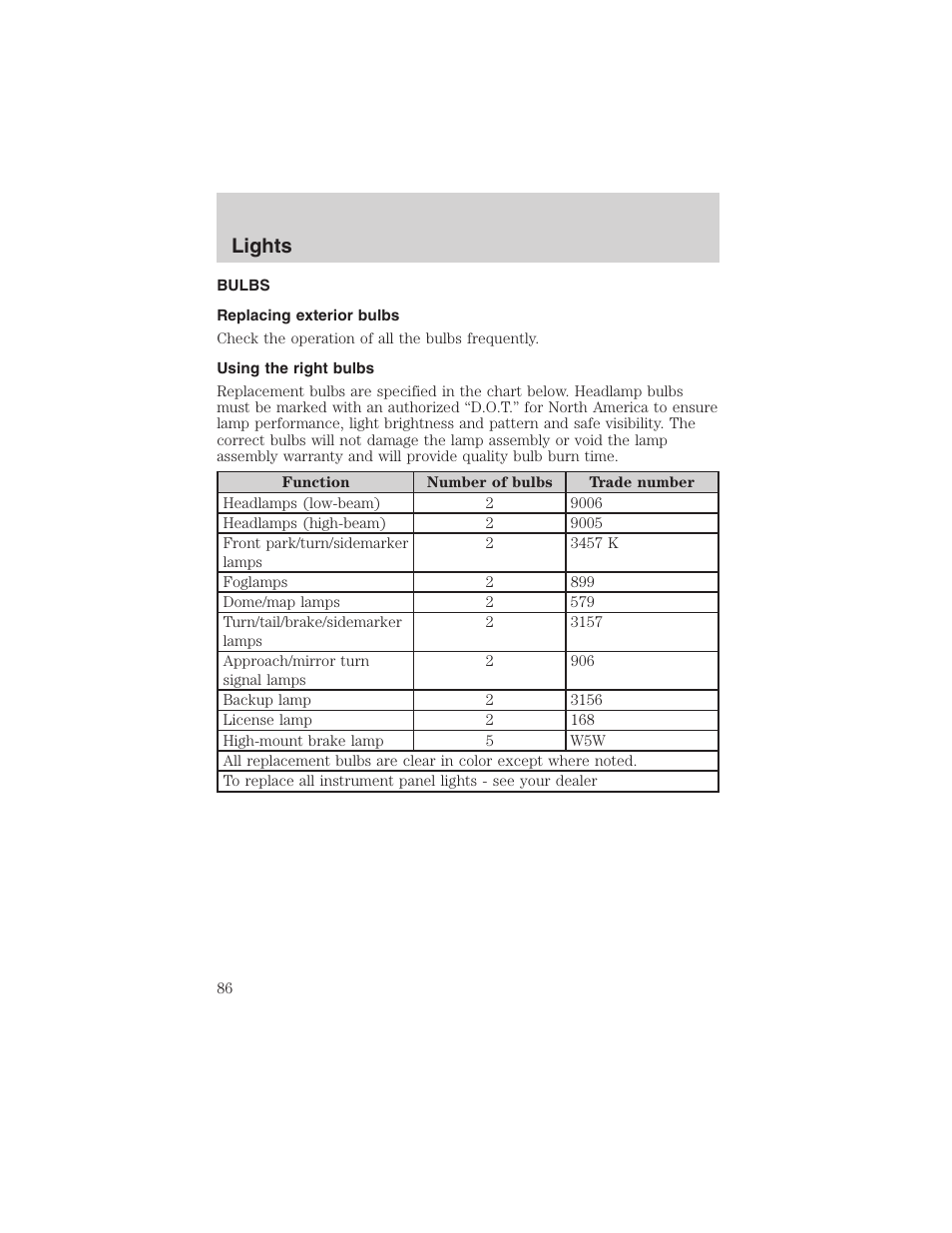 Lights | FORD 2003 Expedition v.1 User Manual | Page 86 / 320