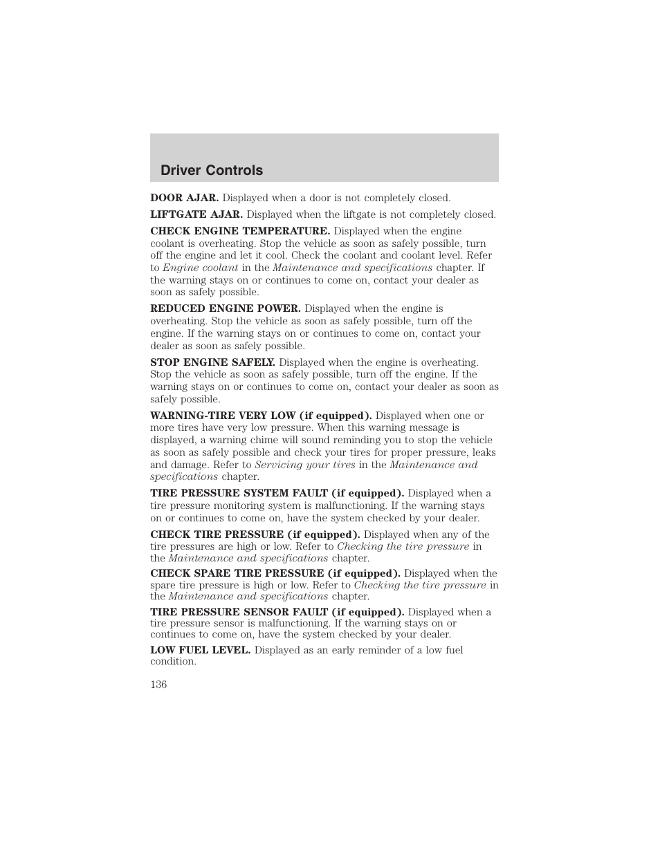 Driver controls | FORD 2003 Expedition v.2 User Manual | Page 136 / 344