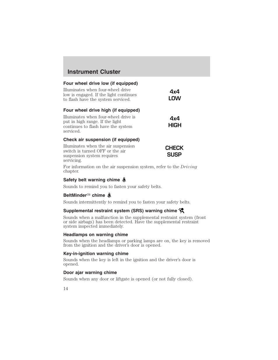 Instrument cluster | FORD 2003 Expedition v.2 User Manual | Page 14 / 344