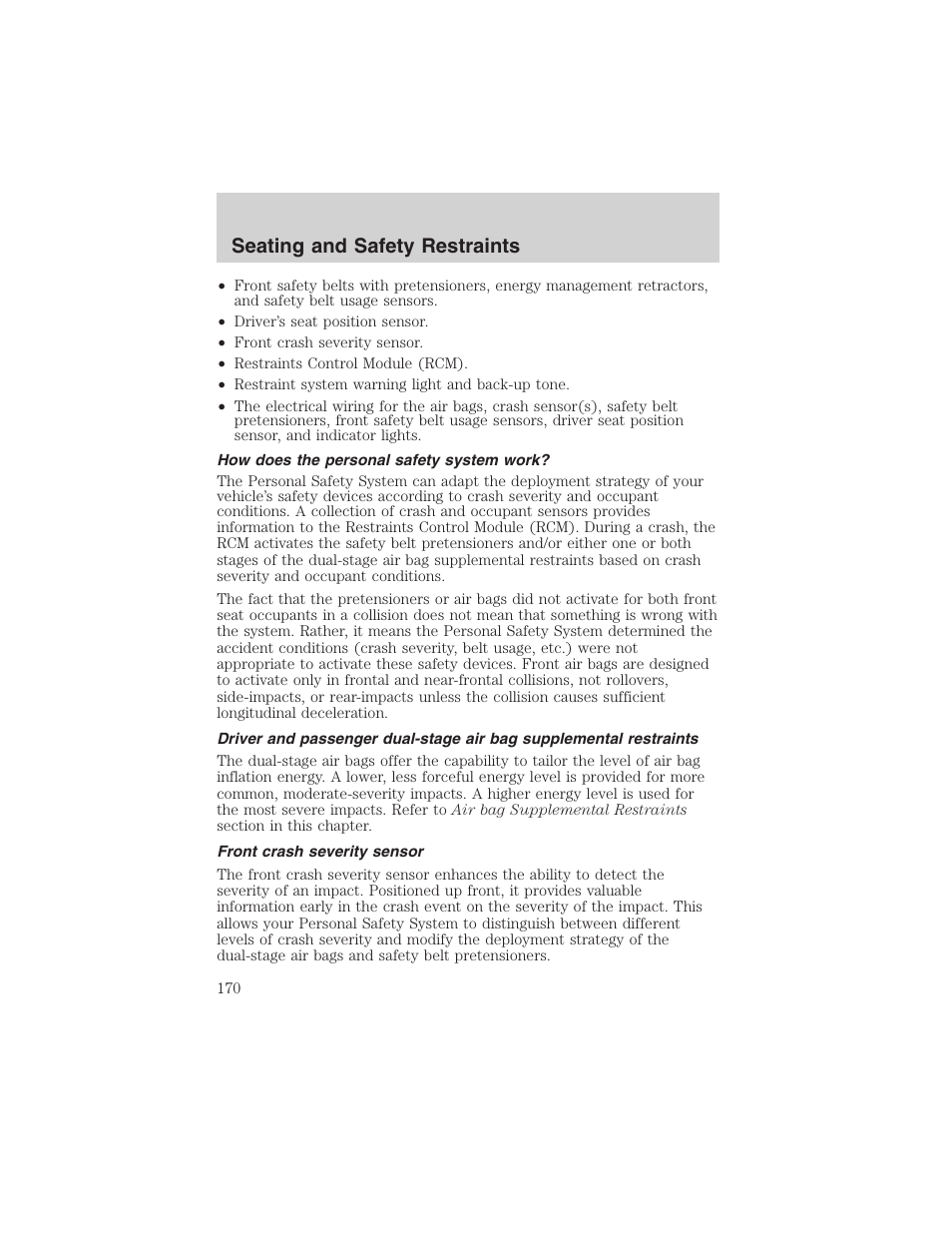 Seating and safety restraints | FORD 2003 Expedition v.2 User Manual | Page 170 / 344